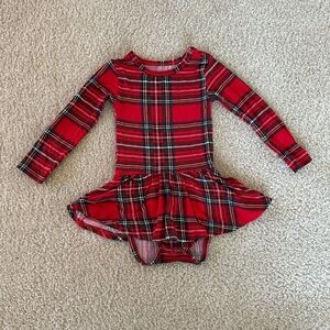 Posh Peanut Vintage Red Tartan Long Sleeve Twirl Skirt Bodysuit